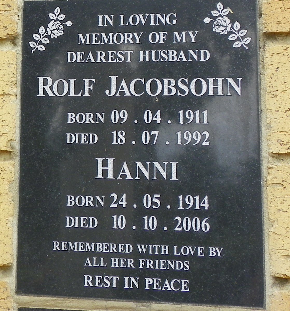 JACOBSOHN Rolf 1911-1992 &amp; Hanni 1914-2006
