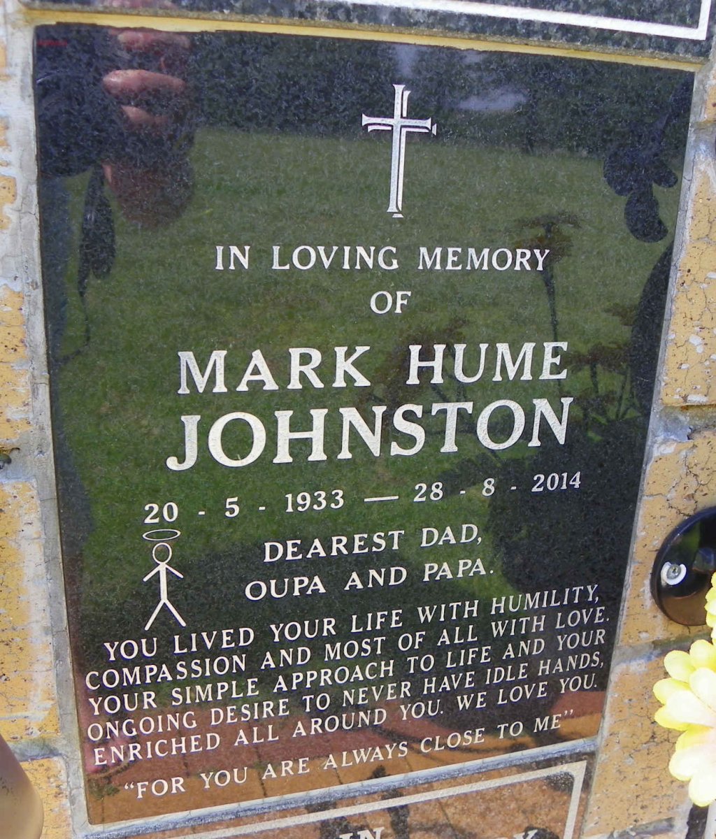 JOHNSTON Mark Hume 1933-2014