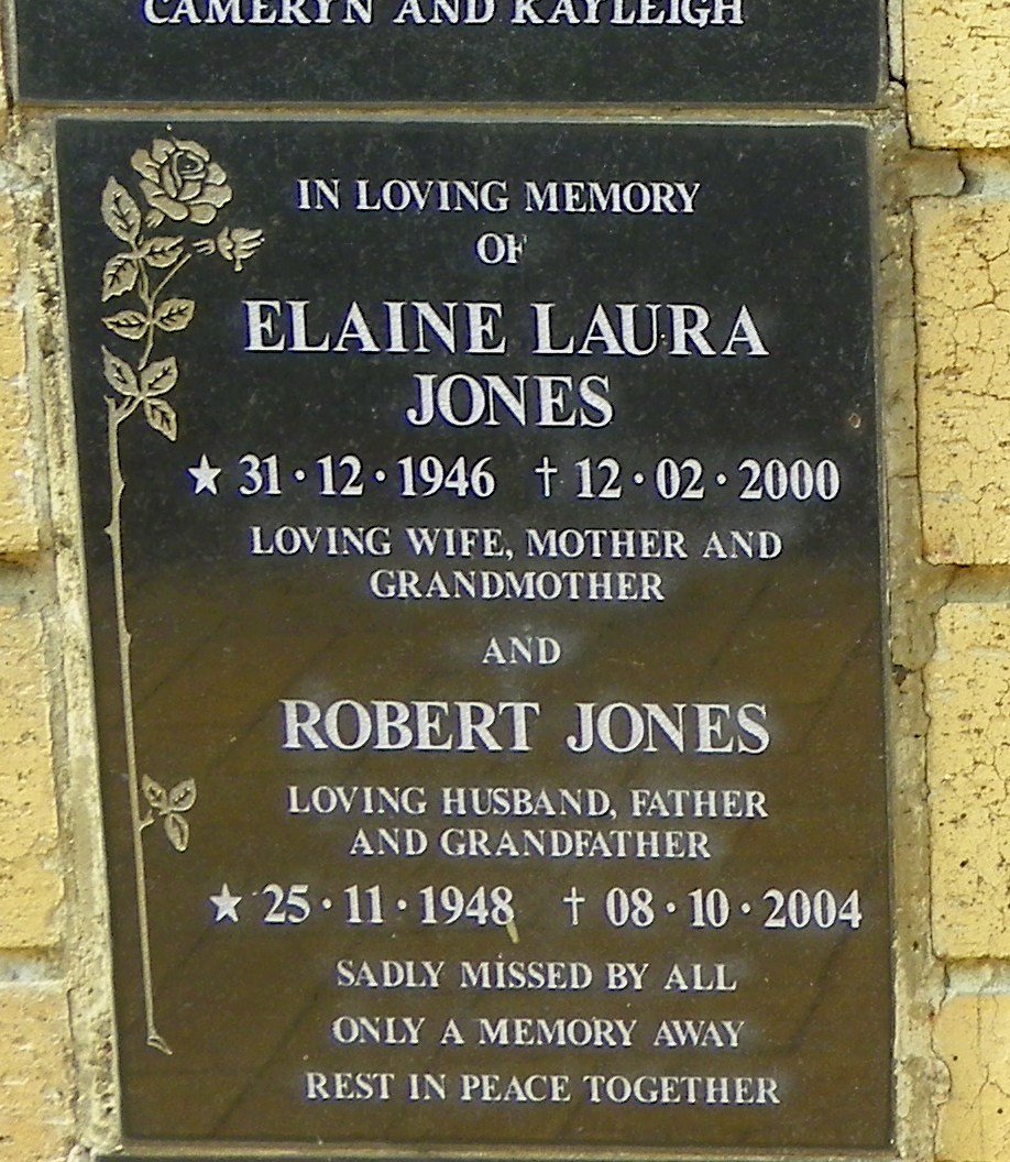 JONES Robert 1948-2004 &amp; Elaine Laura 1946-2000