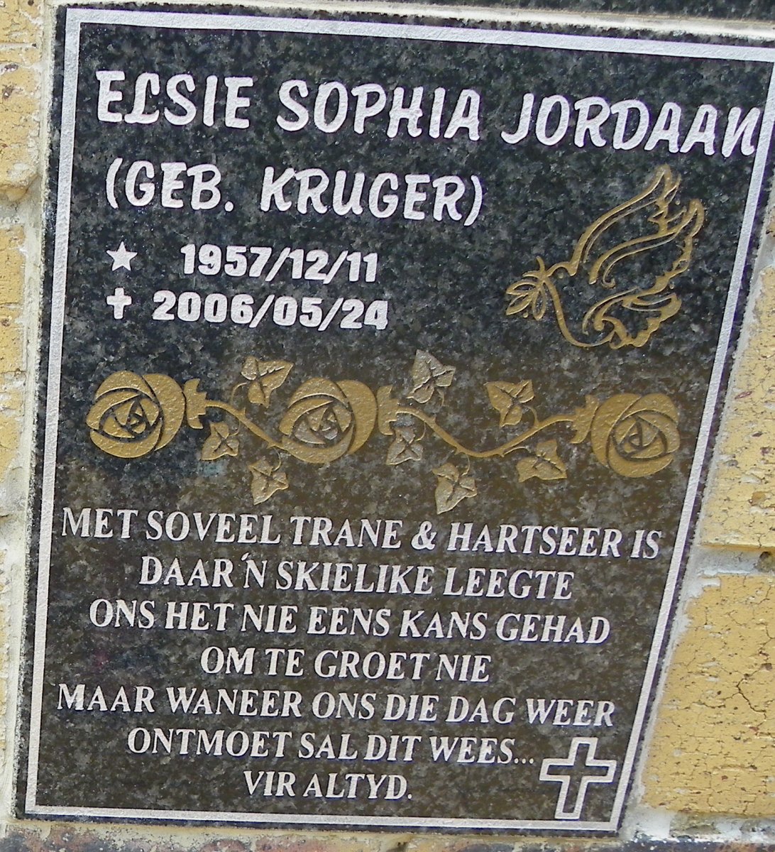JORDAAN Elsie Sophia nee KRUGER 1957-2006