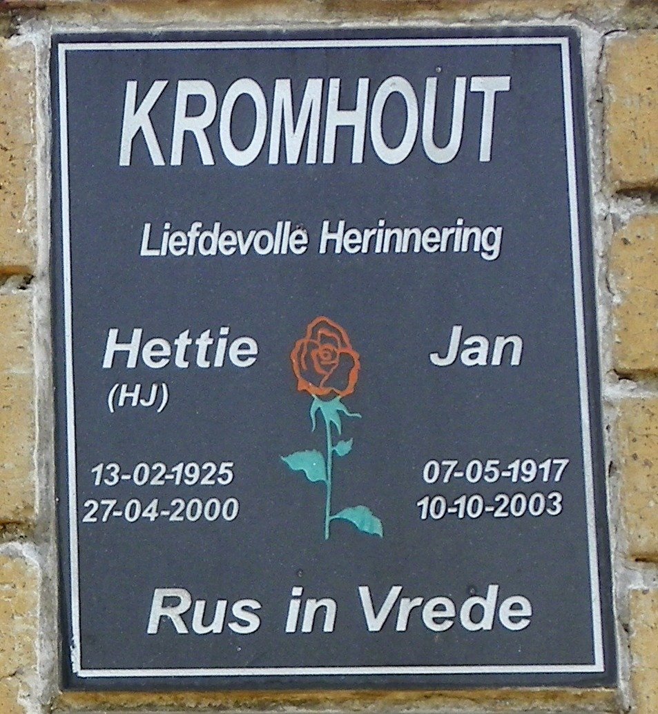 KROMHOUT Jan 1917-2003 &amp; H.J. 1925-2000