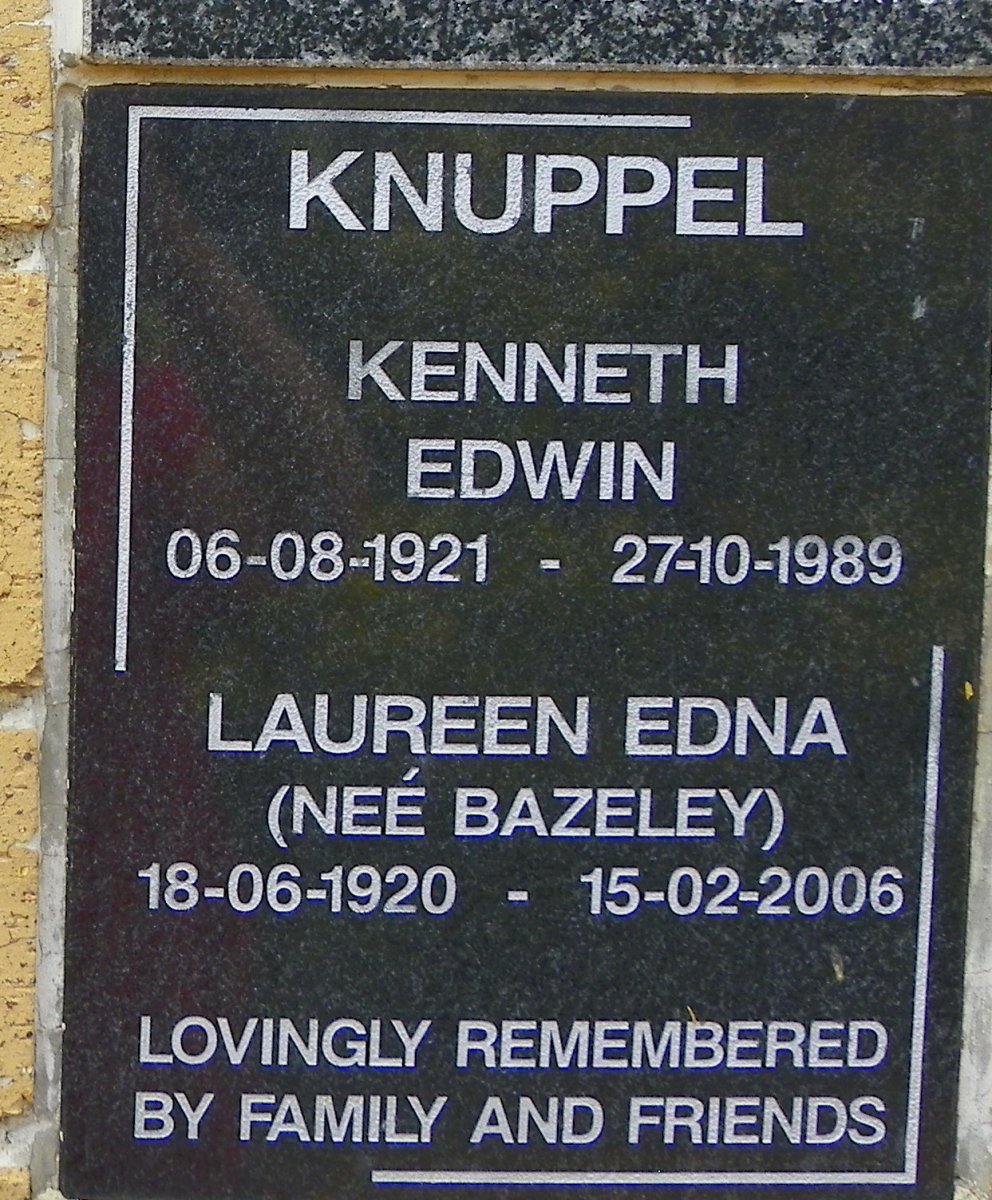 KNUPPEL Kenneth Edwin 1921-1989 &amp; Laureen Edna BAZELEY 1920-2006