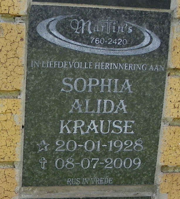 KRAUSE Sophia Alida 1928-2009