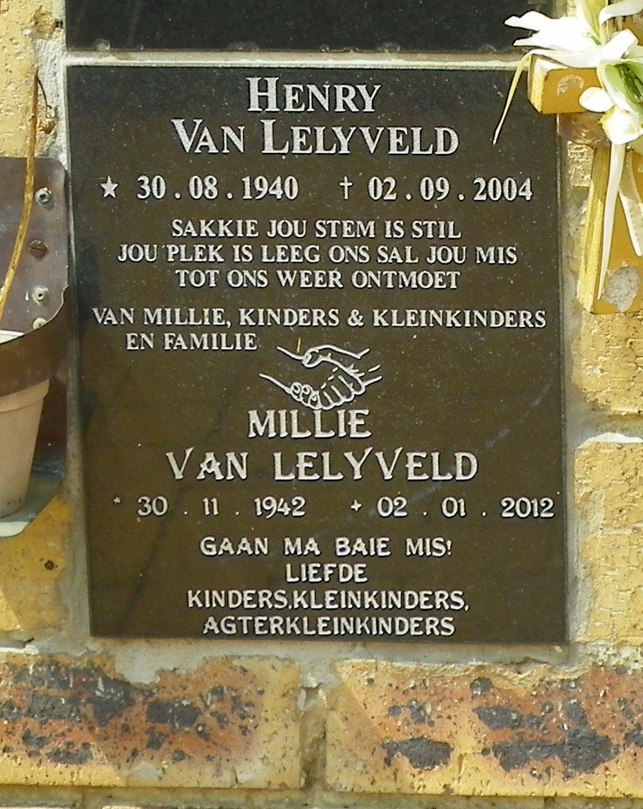 LELYVELD Henry, van 1940-2004 &amp; Millie 1942-2012