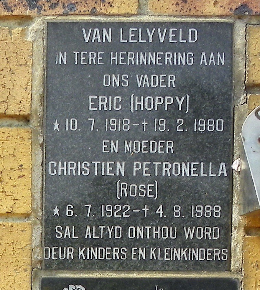 LELYVELD Eric, van 1918-1980 &amp; Christien Petronella 1922-1988