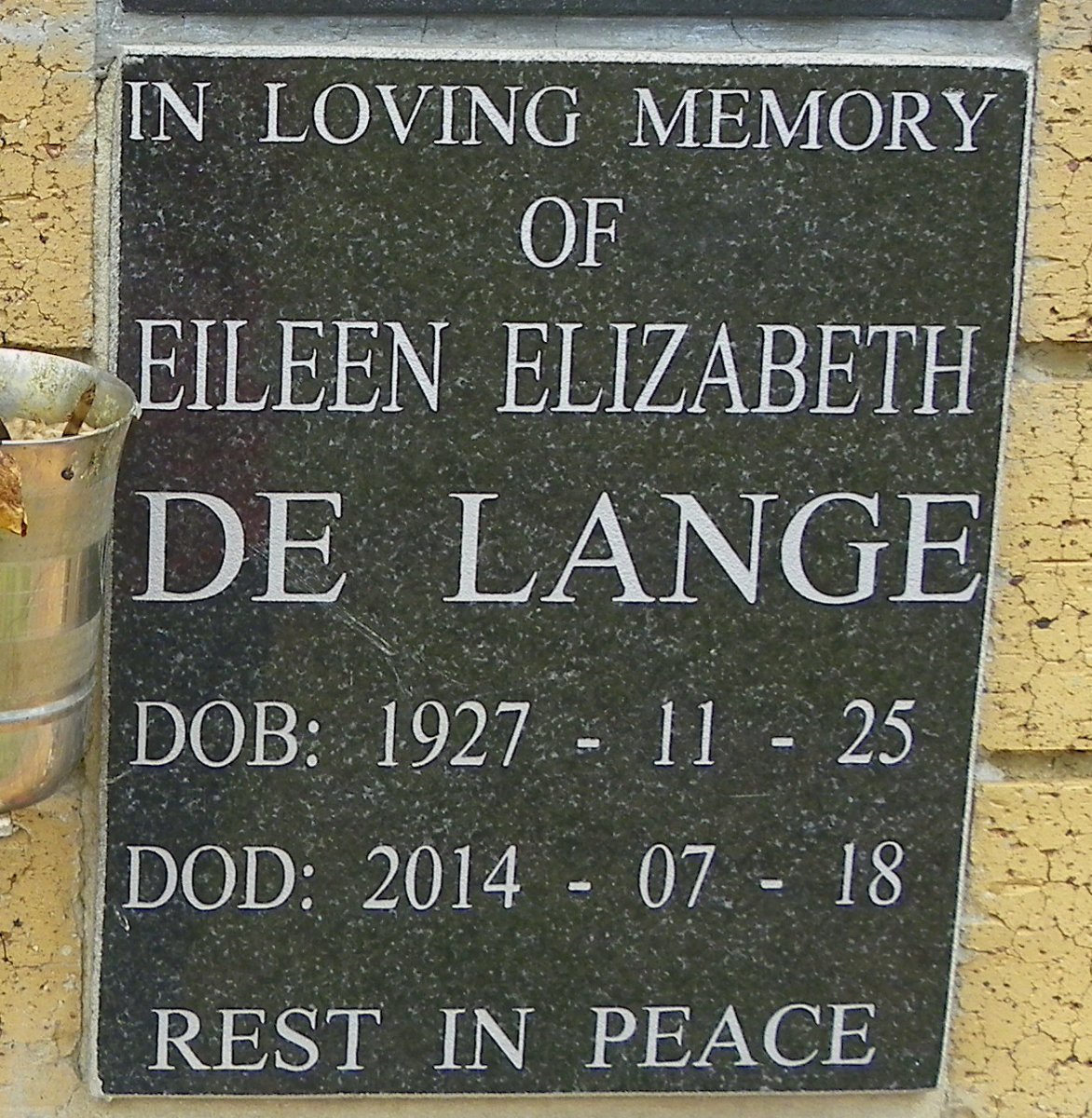 LANGE Eileen Elizabeth, de 1927-2014
