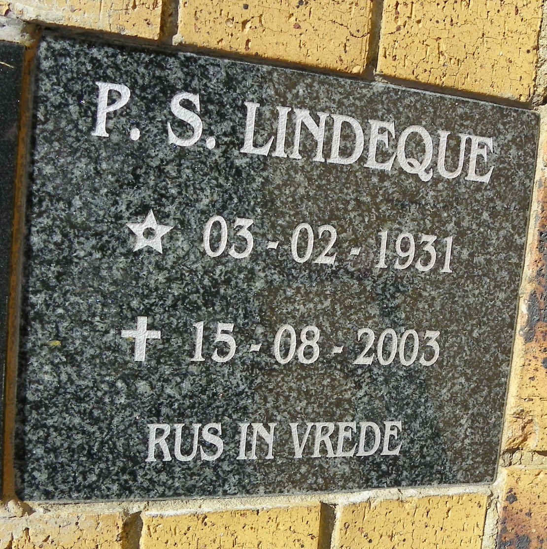 LINDEQUE P.S. 1931-2003