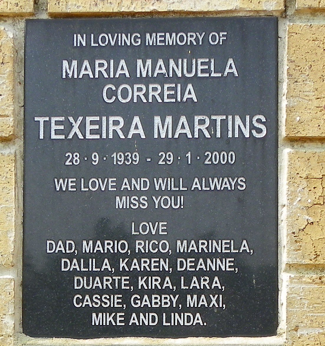 MARTINS Maria Manuela Correia, TEXEIRA 1939-2000
