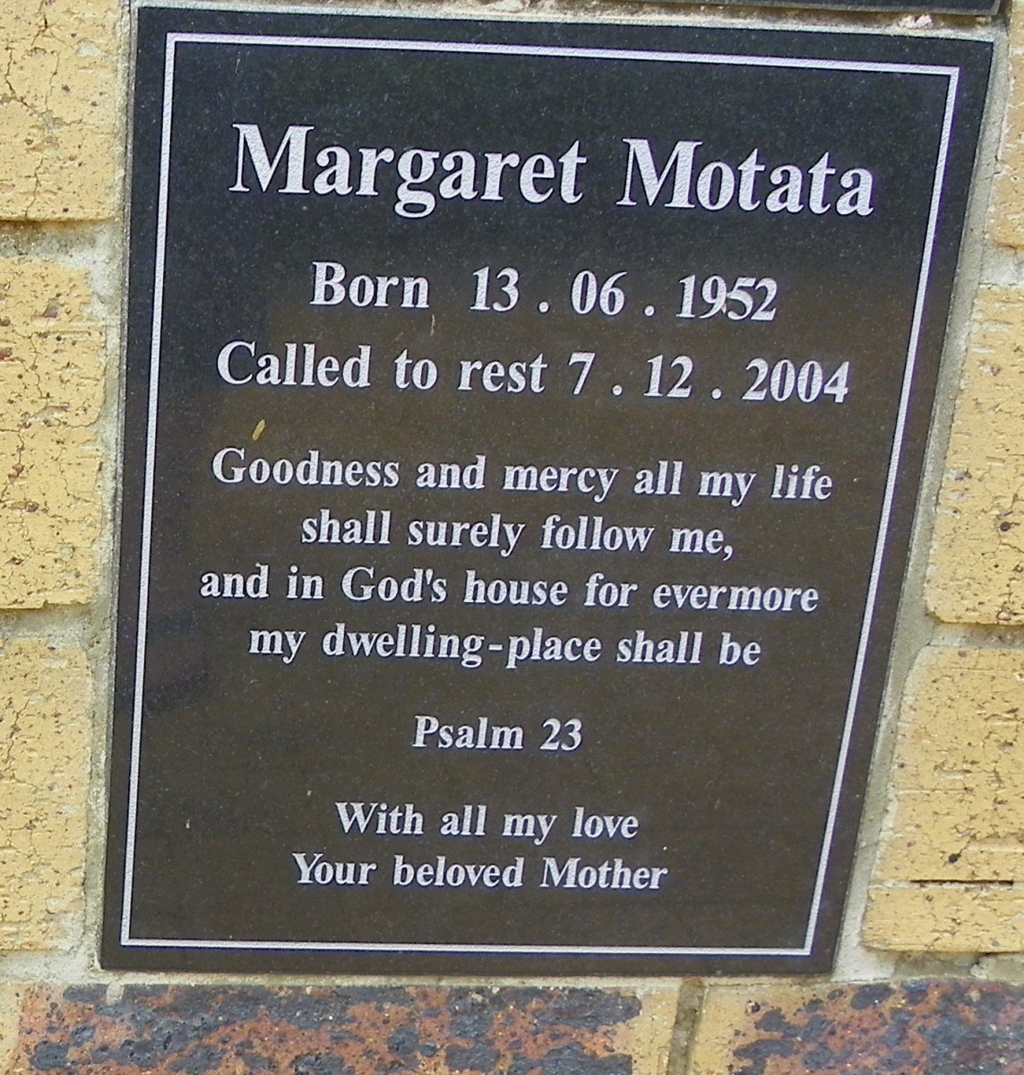 MOTATA Margaret 1952-2004