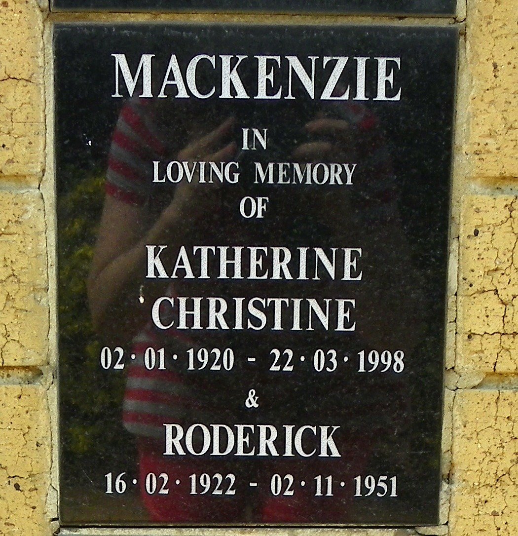 MACKENZIE Rodrick 1922-1951 &amp; Katherine Christine 1920-1998