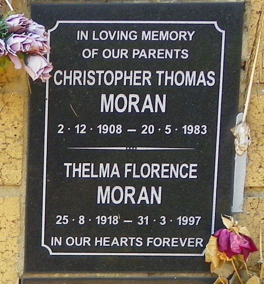 MORAN Christopher Thomas 1908-1983 &amp; Thelma Florence 1918-1997