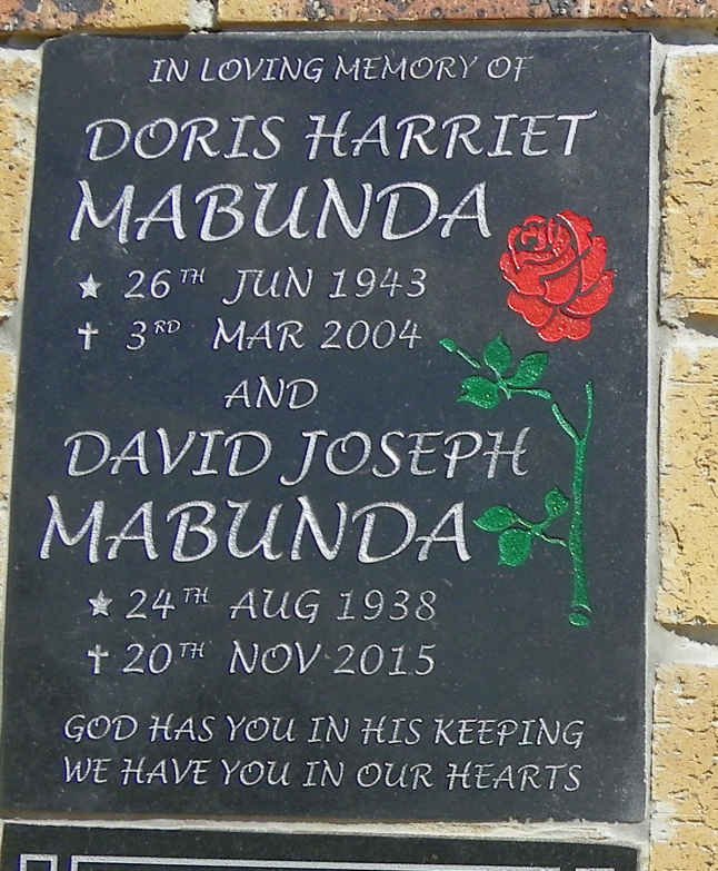 MABUNDA David Joseph 1938-2015 &amp; Doris Harriet 1943-2004