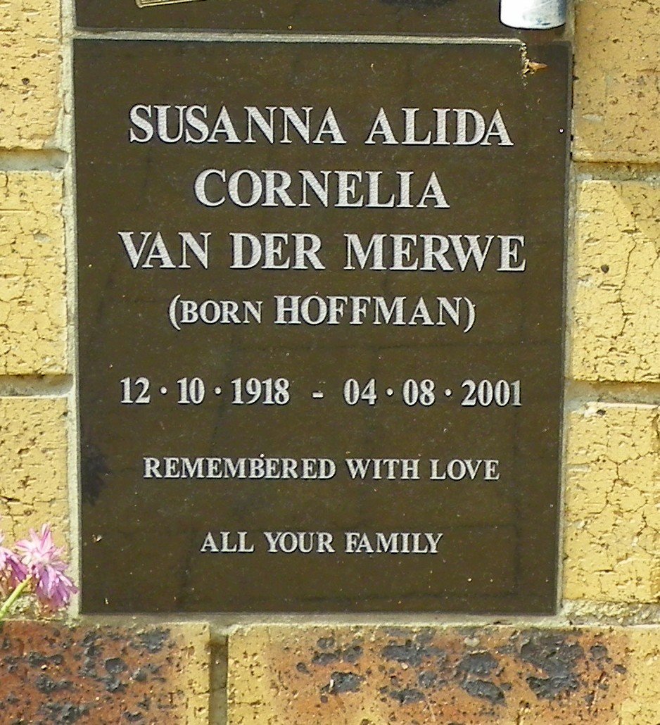 MERWE Susanna Alida Cornelia, van der nee HOFFMAN 1918-2001