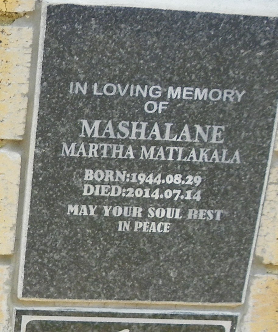 MASHALANE Martha Mathlakala 1944-2014