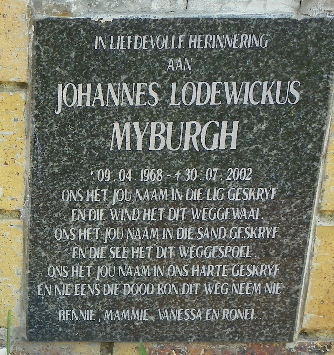 MYBURGH Johannes Lodewickus 1968-2002