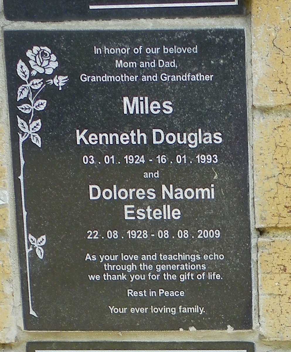 MILES Kenneth Douglas 1924-1993 &amp; Dolores Naomi Estelle 1928-2009