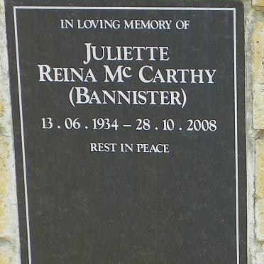 McCARTHY Juliette Reina nee BANNISTER 1934-2008