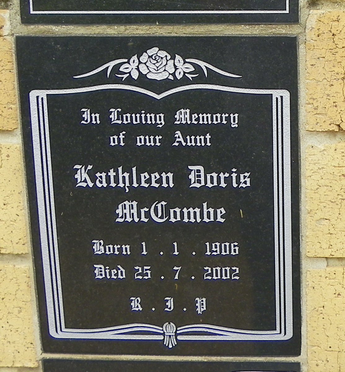 McCOMBE Kathleen Doris 1906-2002
