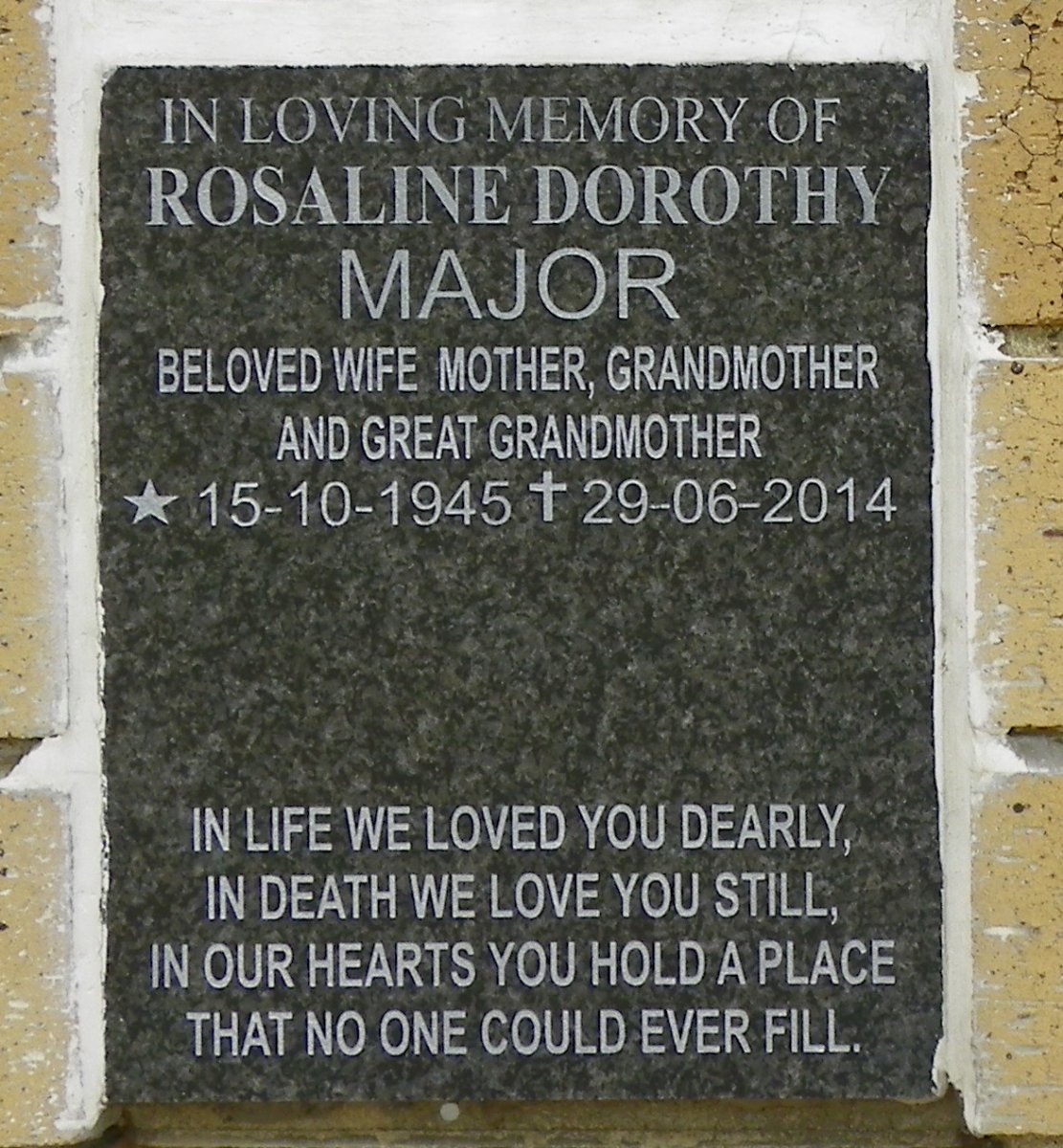 MAJOR Rosaline Dorothy 1945-2014