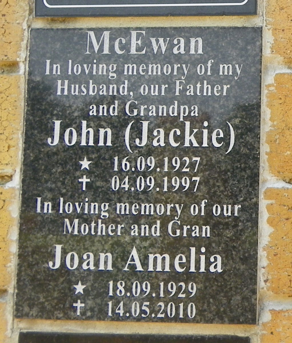 McEWAN John 1927-1997 &amp; Joan Amelia 1929-2010