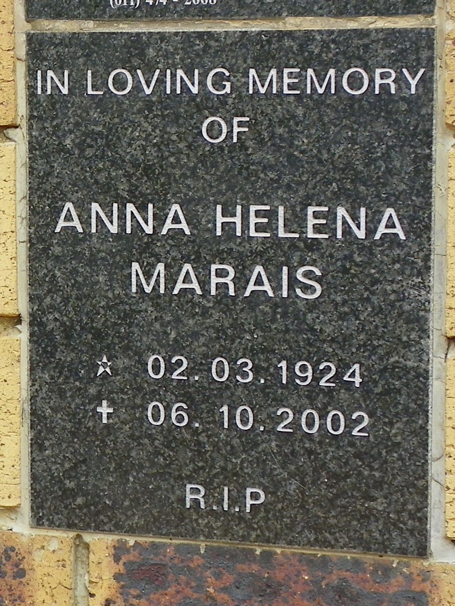 MARAIS Anna Helena 1924-2002