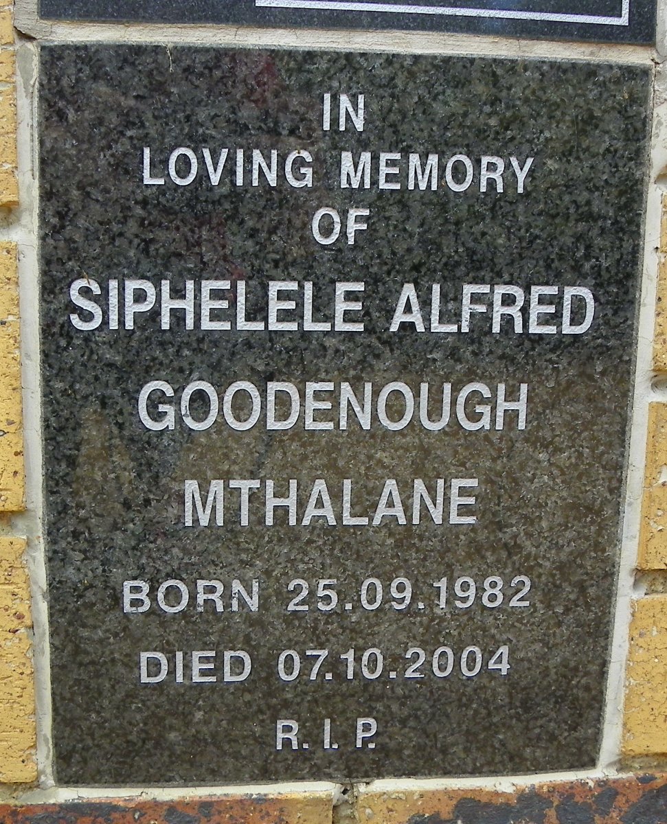 MTHALANE Siphelele Alfred Goodenough 1982-2004
