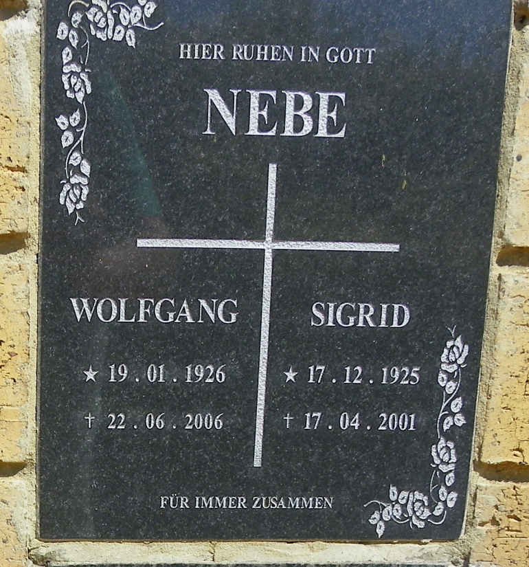 NEBE Wolfgang 1926-2006 &amp; Sigrid 1925-2001