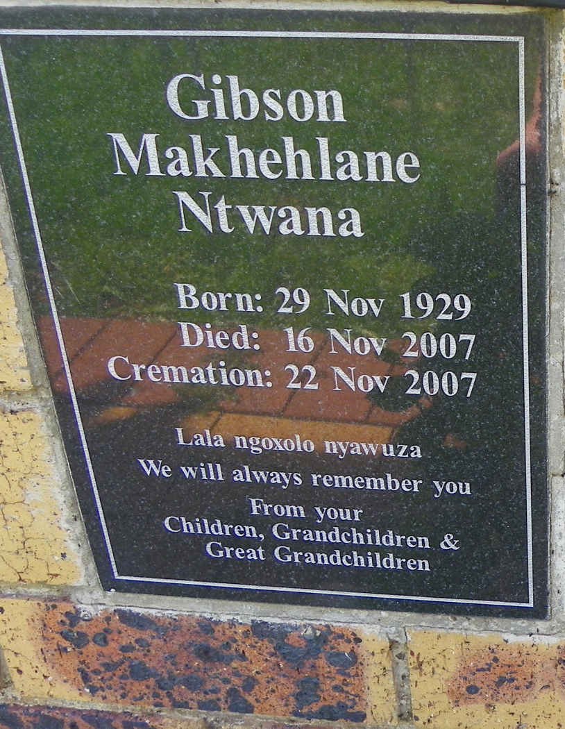 NTWANA Gibson Makhehlane 1929-2007