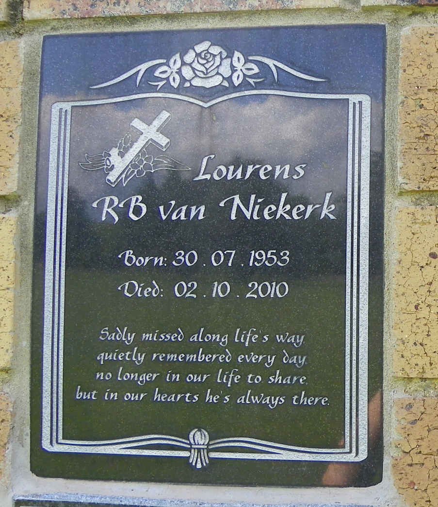 NIEKERK Lourens R.B., van 1953-2010
