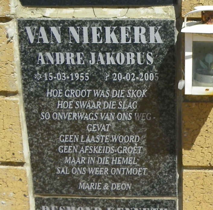 NIEKERK Andre Jakobus, van 1955-2005