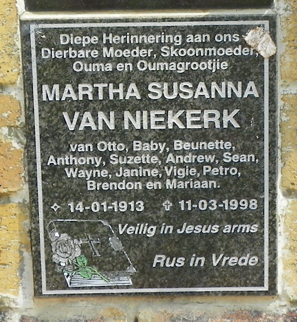 NIEKERK Martha Susanna, van 1913-1998