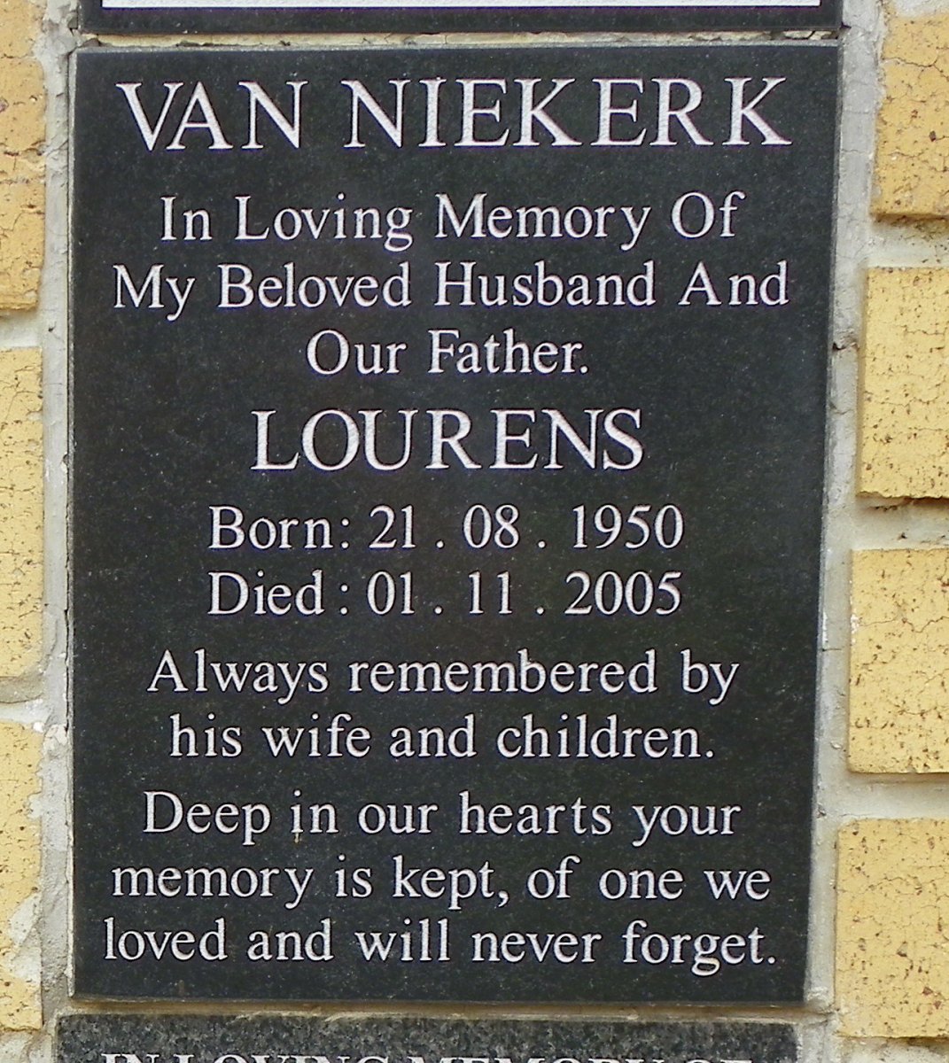 NIEKERK Lourens, van 1950-2005