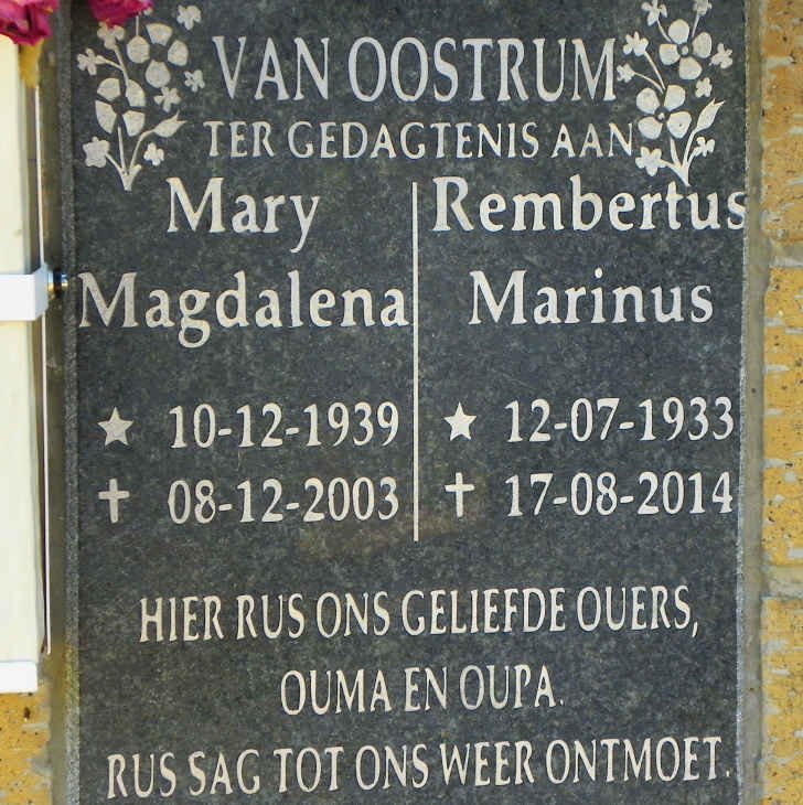 OOSTRUM Rembertus Marinus, van 1933-2014 &amp; Mary Magdalena 1939-2003