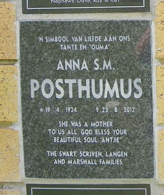 POSTHUMUS Anna S.M. 1924-2012