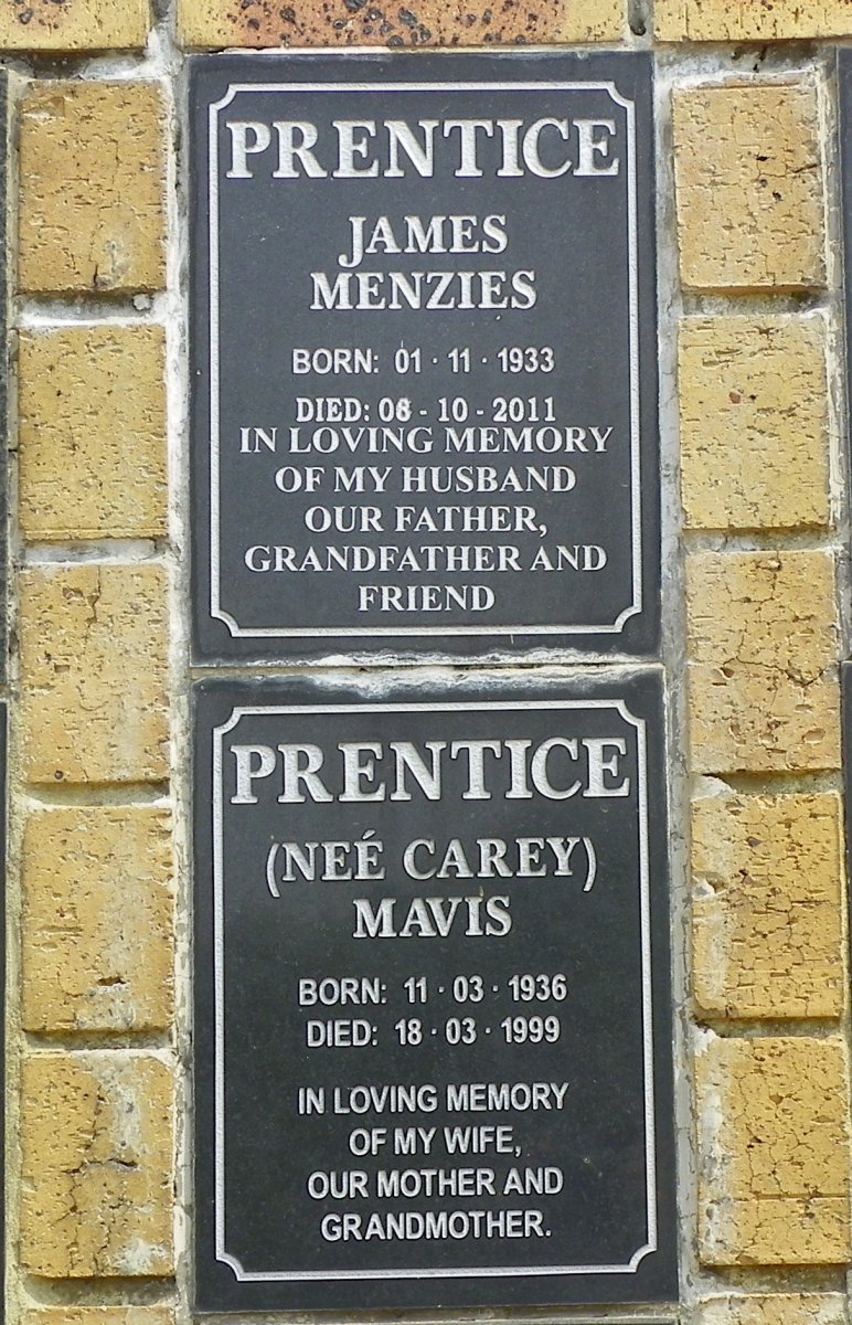 PRENTICE James Menzies 1933-2011 &amp; Mavis CAREY 1936-1999