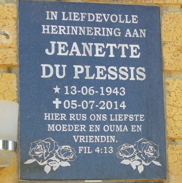 PLESSIS Jeanette, du 1943-2014