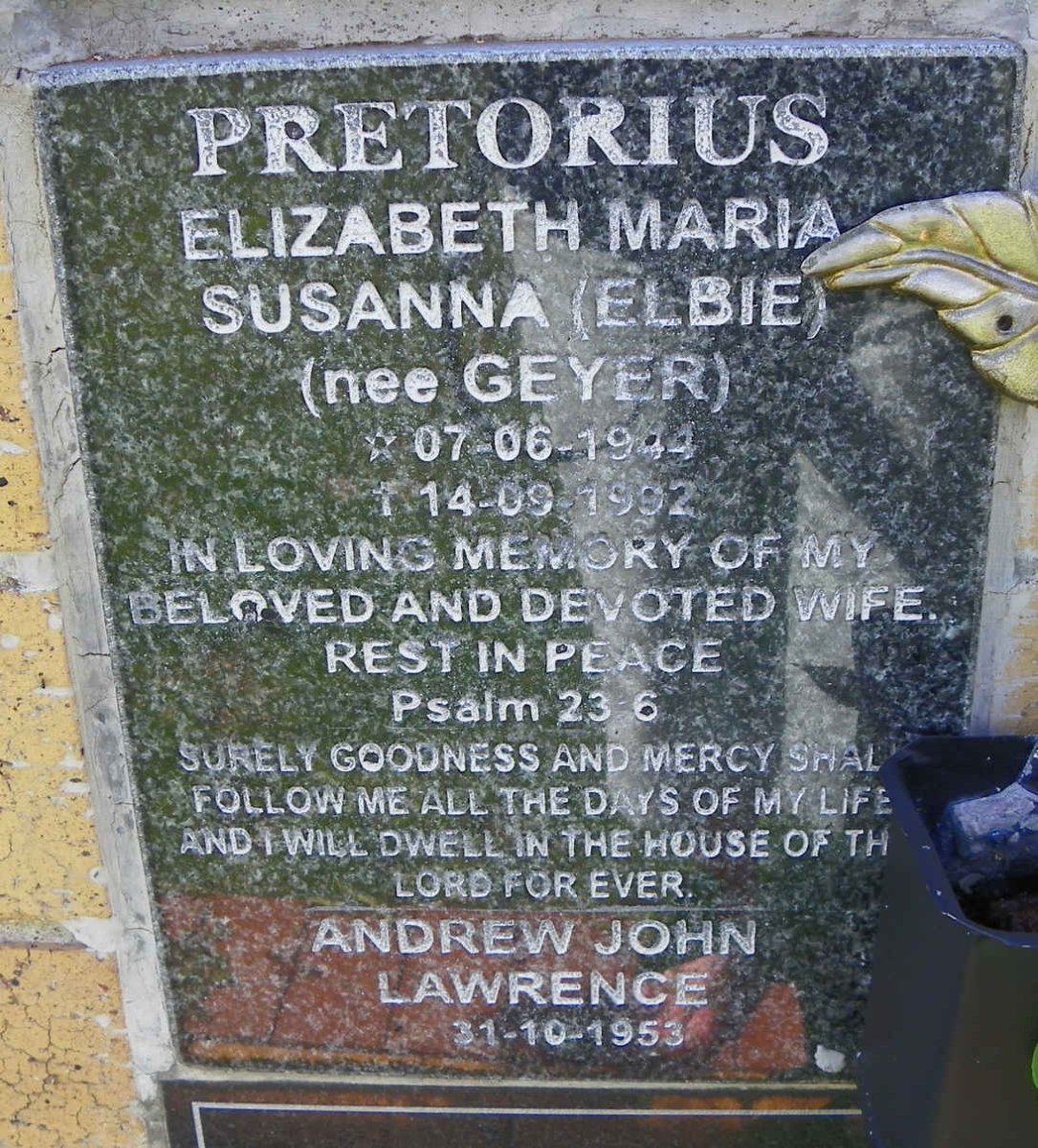 PRETORIUS Elizabeth Maria Susanna nee GEYER 1944-1992