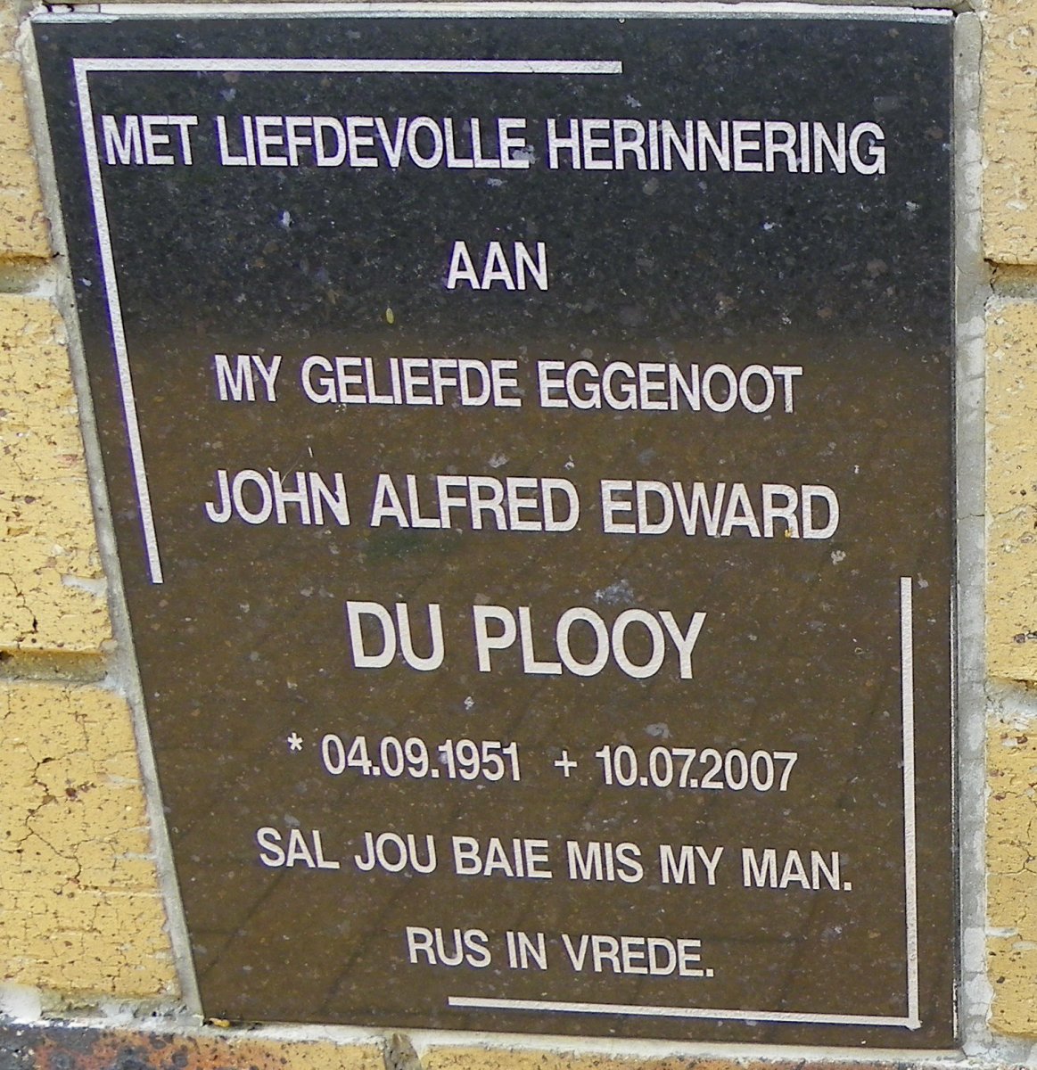 PLOOY John Alfred Edward, du 1951-2007