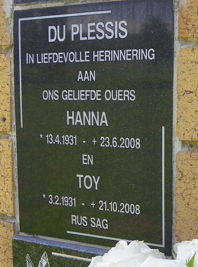 PLESSIS Toy, du 1931-2008 &amp; Hanna 1931-2008