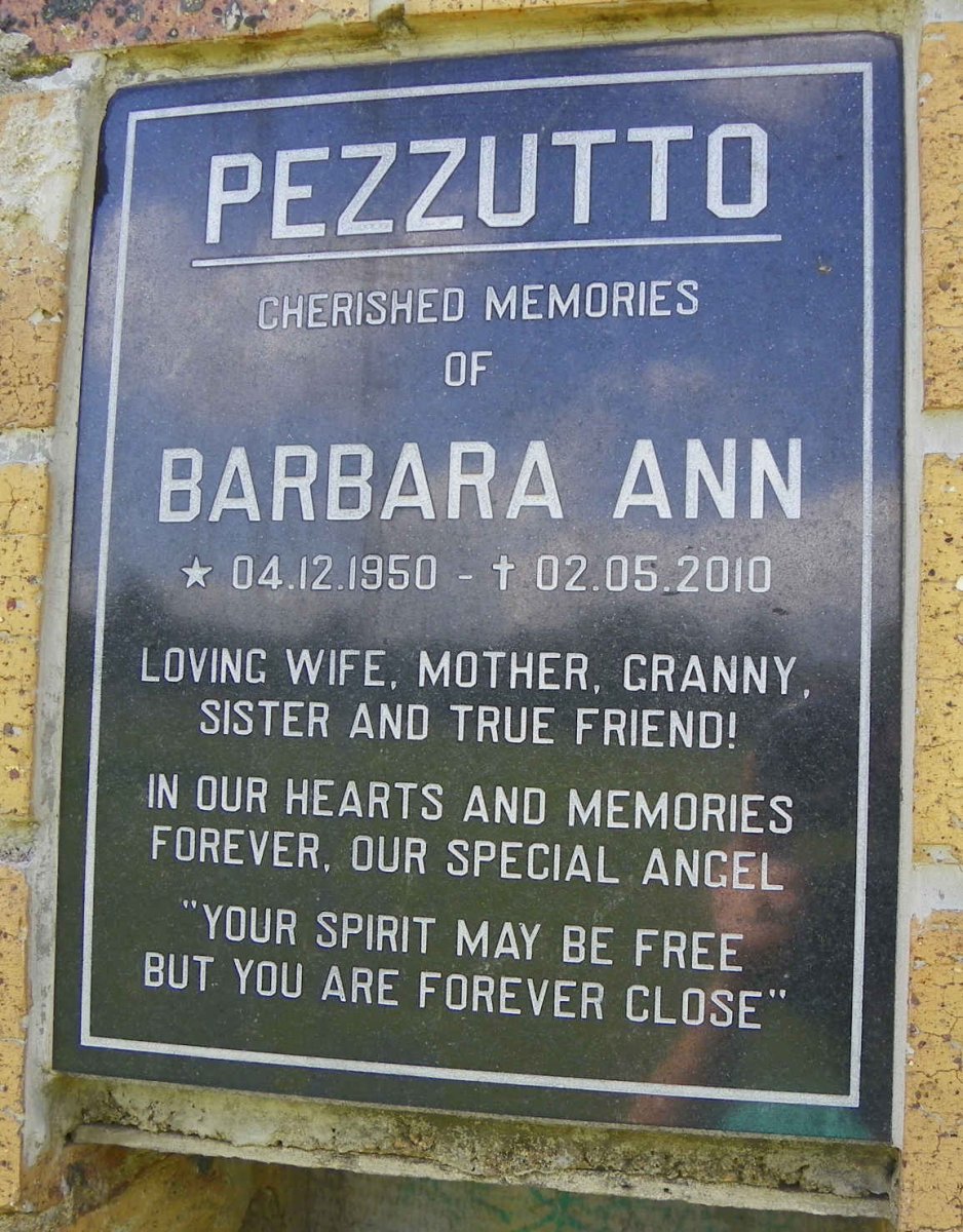 PEZZUTTO Barbara Ann 1950-2010