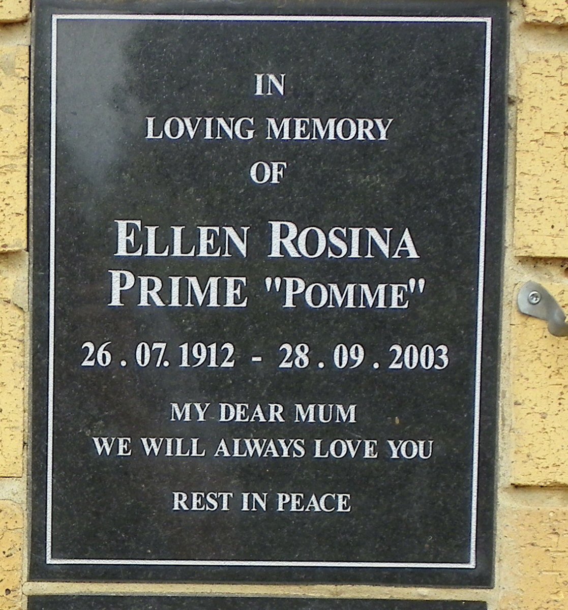 PRIME Ellen Rosina 1912-2003
