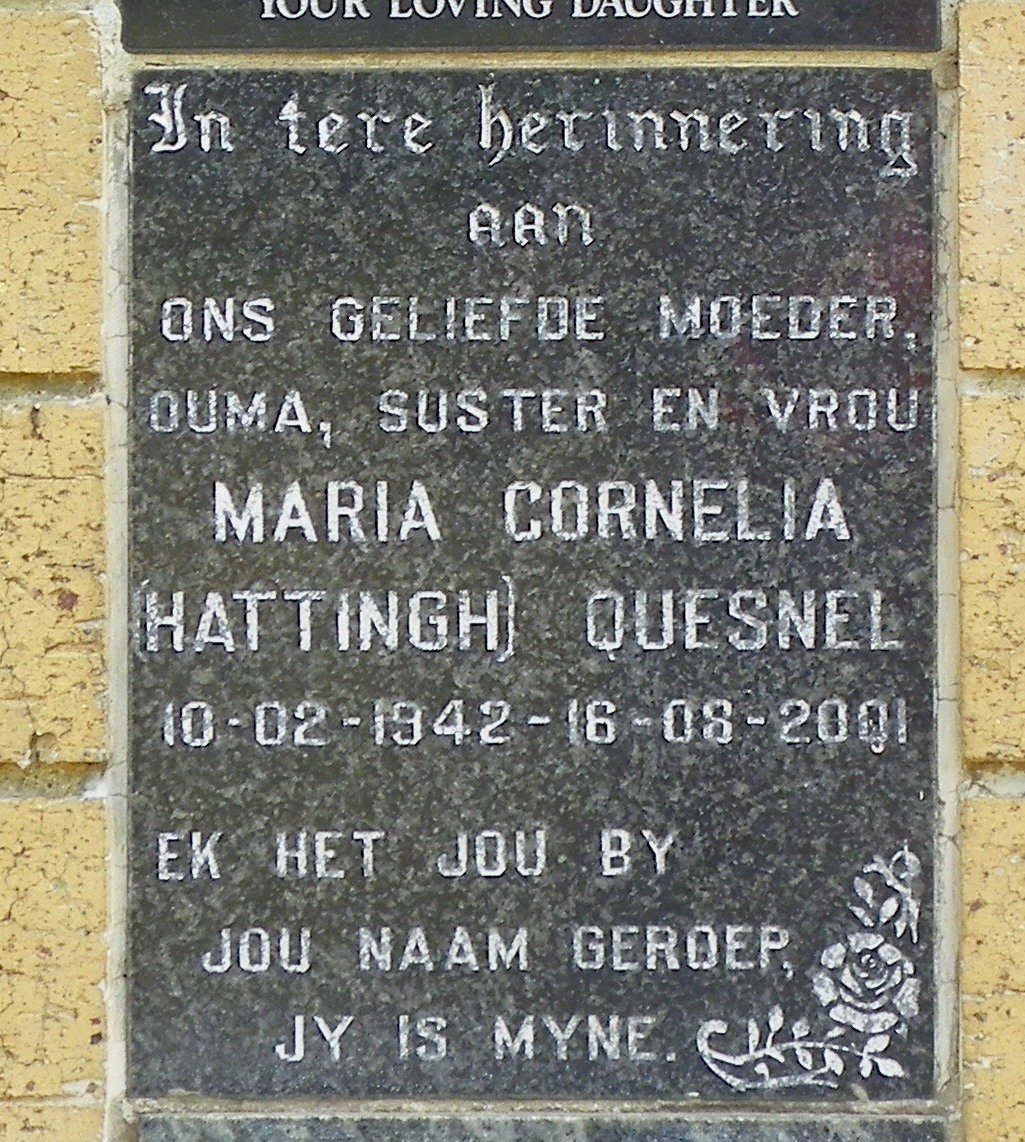 QUESNEL Maria Cornelia nee HATTINGH 1942-2001