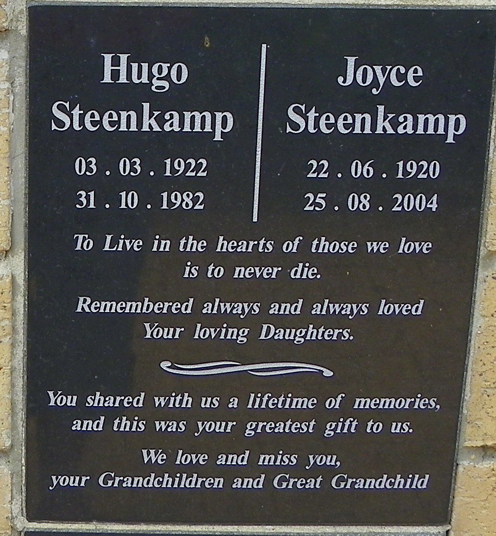 STEENKAMP Hugo 1922-1982 &amp; Joyce 1920-2004