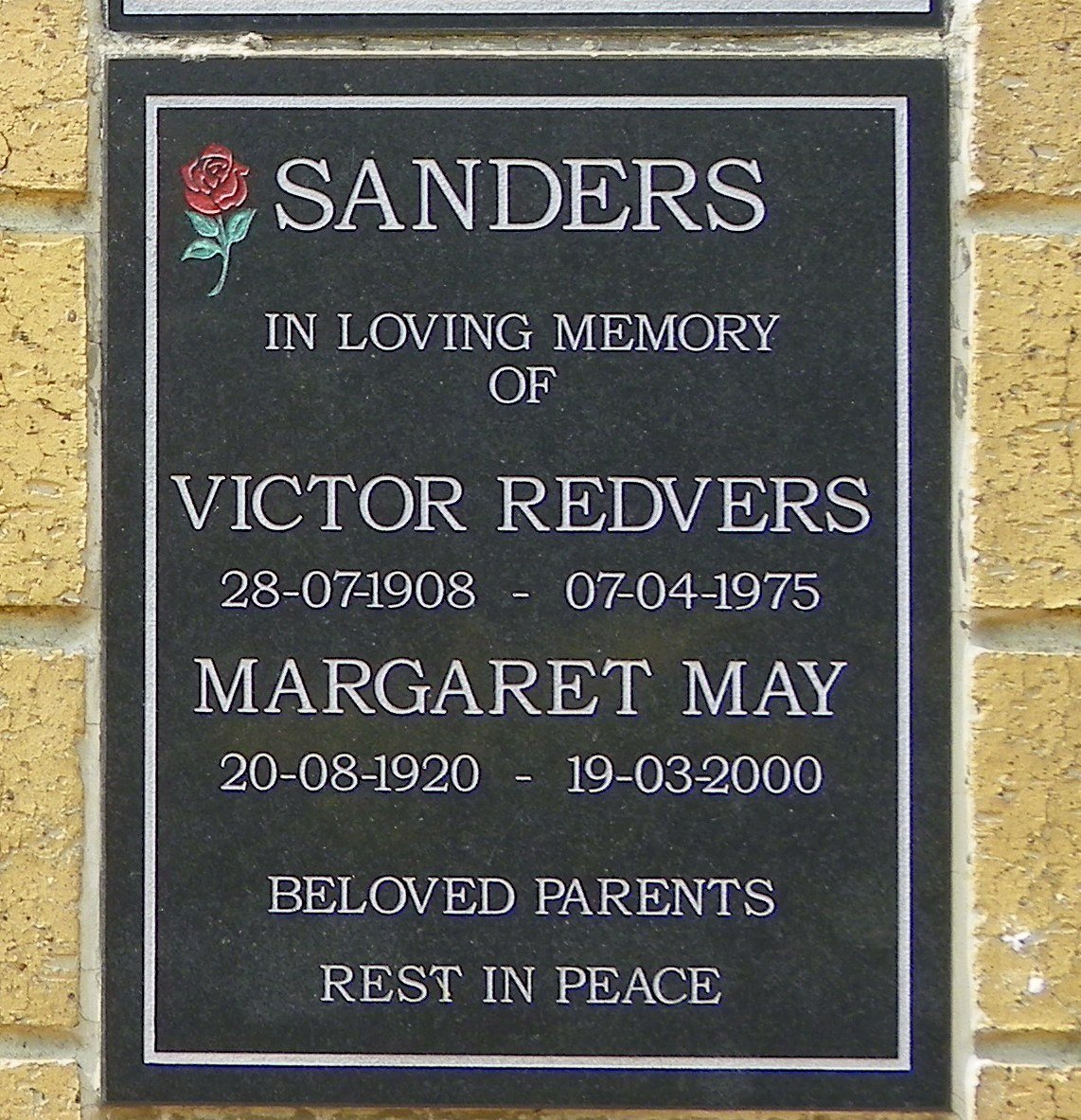 SANDERS Victor Redvers 1908-1975 &amp; Margaret May 1920-2000