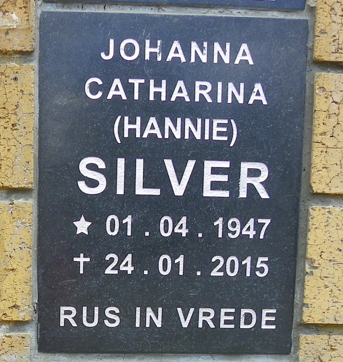 SILVER Johanna Catharine 1947-2015