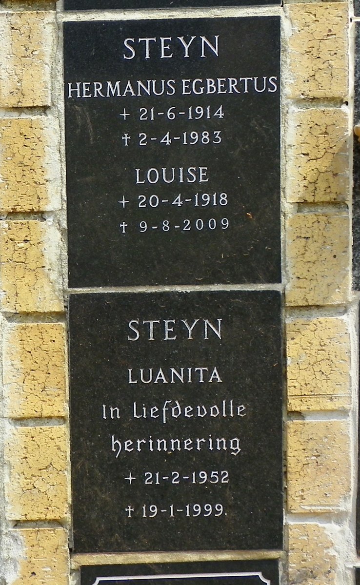 STEYN Hermanus Egbertus 1914-1983 &amp; Louise 1918-2009 :: STEYN Luanita 1952-1999