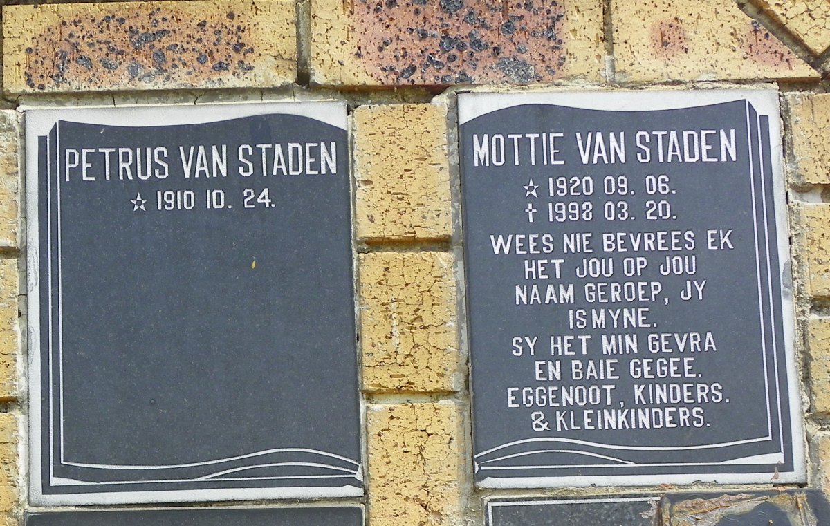 STADEN Petrus, van 1910- &amp; Mottie 1920-1998