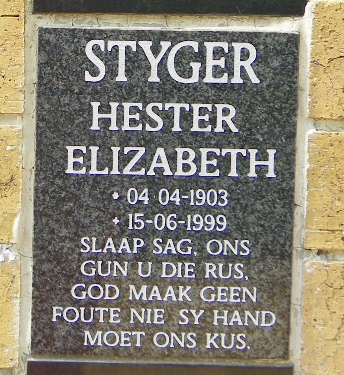 STYGER Hester Elizabeth 1903-1999