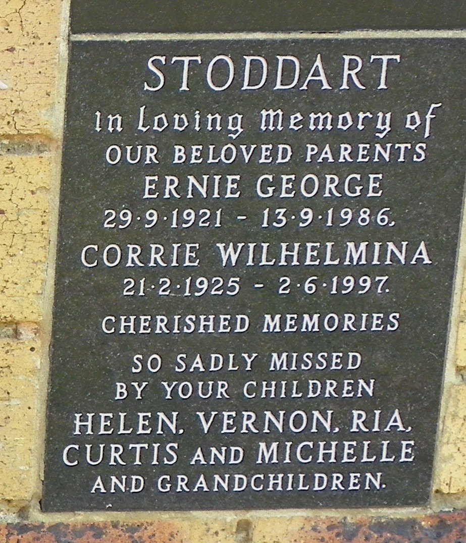STODDART Ernie George 1921-1986 &amp; Corrie Wilhelmina 1925-1997