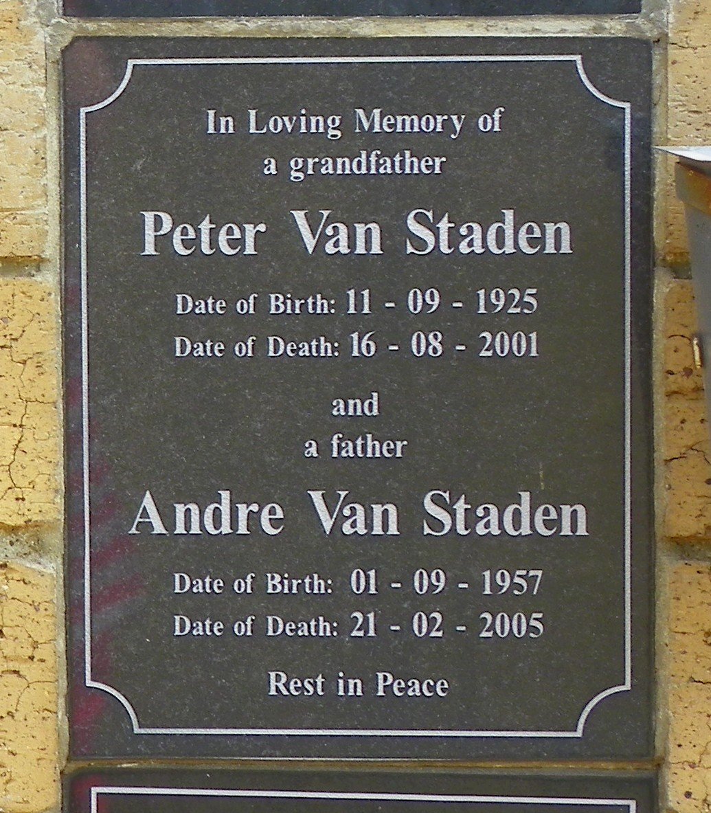 STADEN Peter, van 1925-2001 :: VAN STADEN Andre 1957-2005